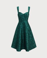 Green Sweetheart Neck Jacquard Midi Dress - Threadford