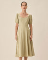 Green Sweetheart Neck Shirred Midi Dress - Threadford
