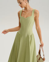 Green Sweetheart Neck Slip Midi Dress - Threadford