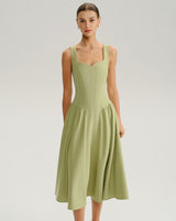 Green Sweetheart Neck Slip Midi Dress - Threadford