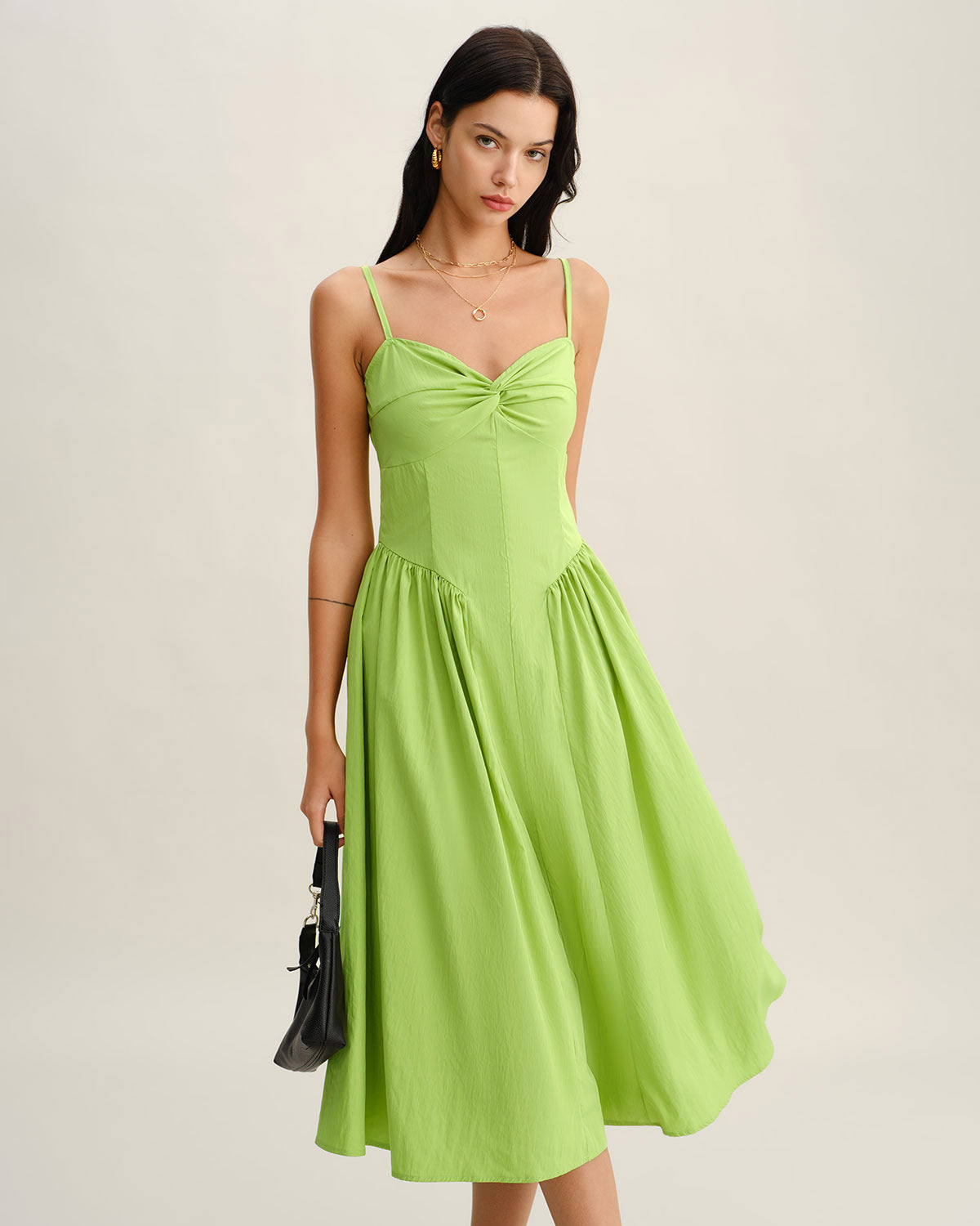 Green Sweetheart Neck Slip Midi Dress - Threadford
