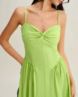 Green Sweetheart Neck Slip Midi Dress - Threadford