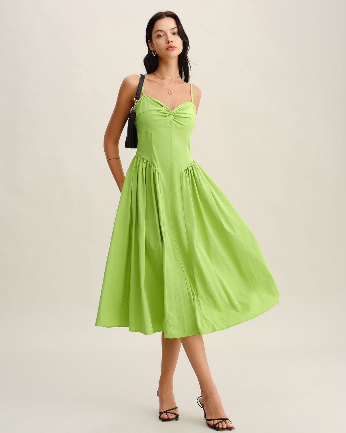 Green Sweetheart Neck Slip Midi Dress - Threadford