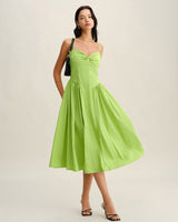 Green Sweetheart Neck Slip Midi Dress - Threadford