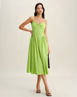 Green Sweetheart Neck Slip Midi Dress - Threadford