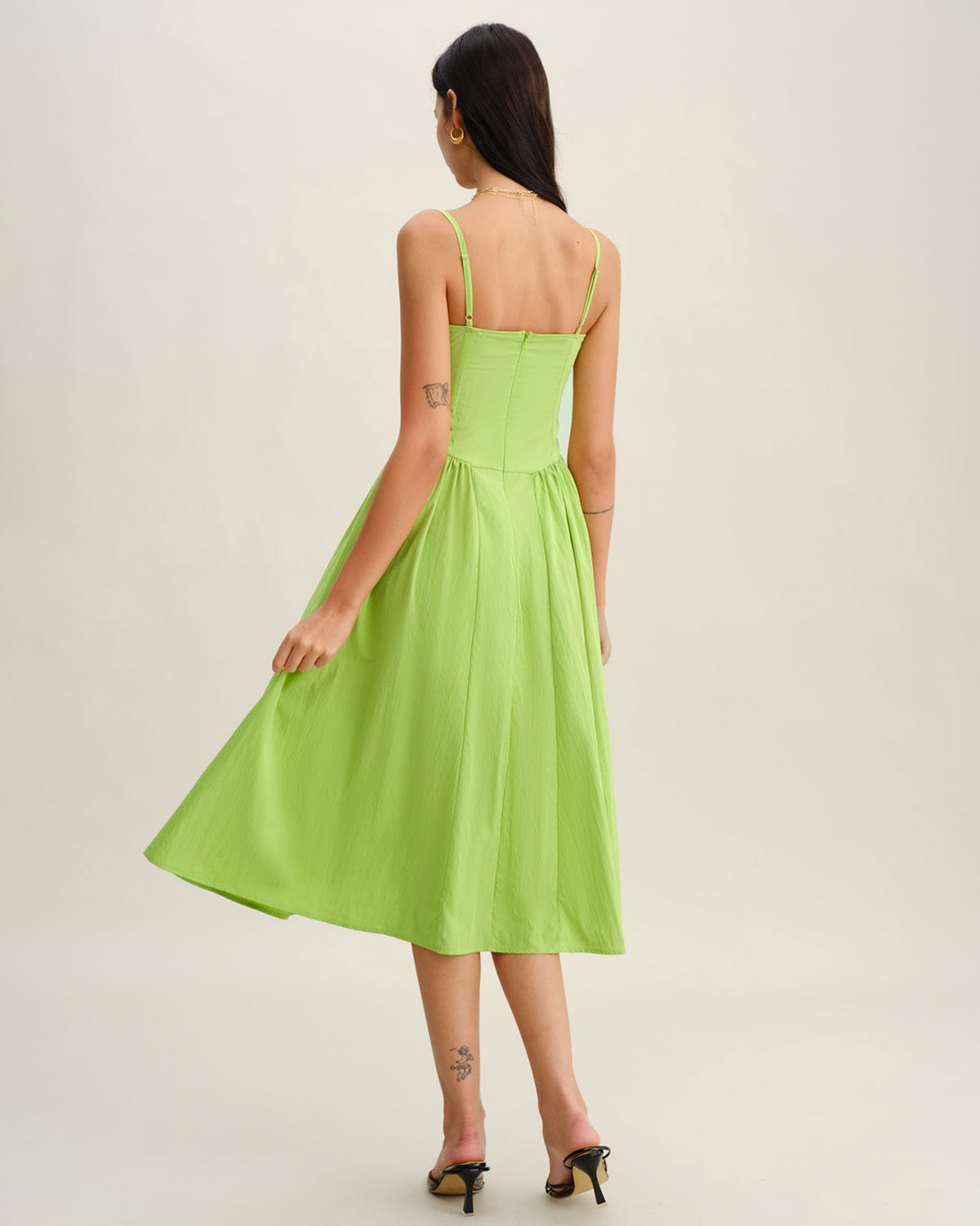 Green Sweetheart Neck Slip Midi Dress - Threadford