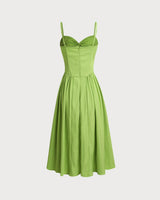 Green Sweetheart Neck Slip Midi Dress - Threadford