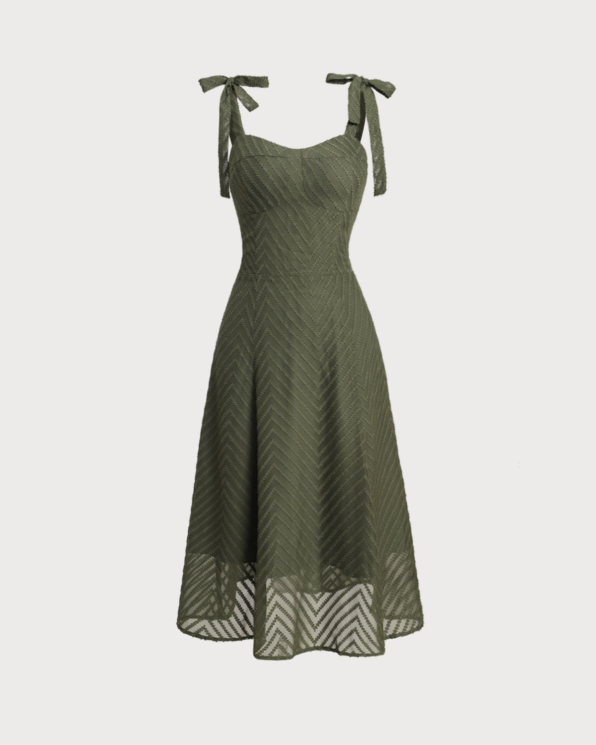 Green Sweetheart Neck Tie Strap Midi Dress - Threadford