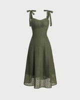 Green Sweetheart Neck Tie Strap Midi Dress - Threadford