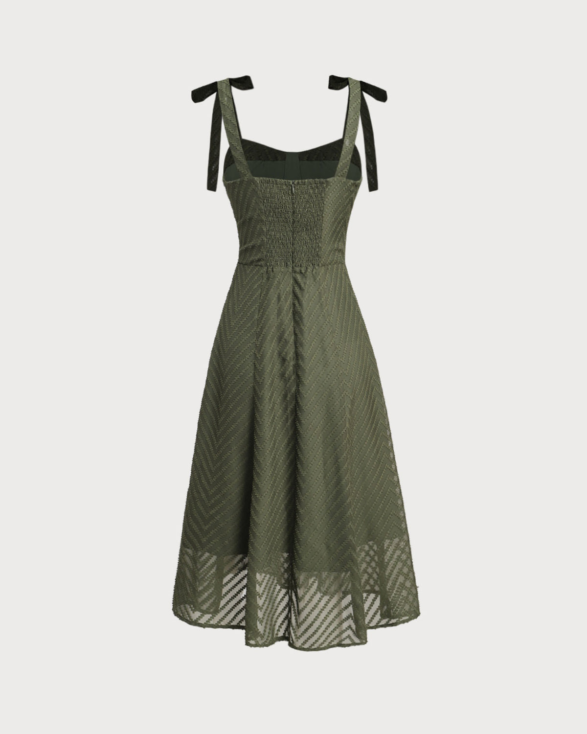 Green Sweetheart Neck Tie Strap Midi Dress - Threadford