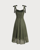 Green Sweetheart Neck Tie Strap Midi Dress - Threadford