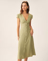 Green V-Neck Button Midi Dress - Threadford
