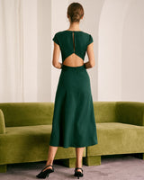 The Green Boat Neck Cutout Back Midi Dress - Threadford