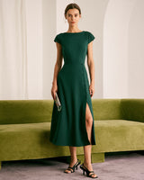 The Green Boat Neck Cutout Back Midi Dress - Threadford