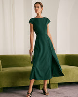 The Green Boat Neck Cutout Back Midi Dress - Threadford