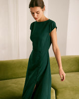 The Green Boat Neck Cutout Back Midi Dress - Threadford