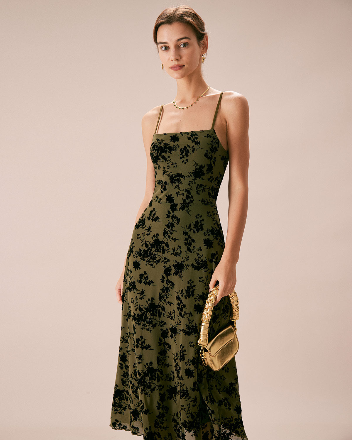 The Green Floral Burnout A-Line Slip Midi Dress - Threadford