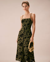 The Green Floral Burnout A-Line Slip Midi Dress - Threadford