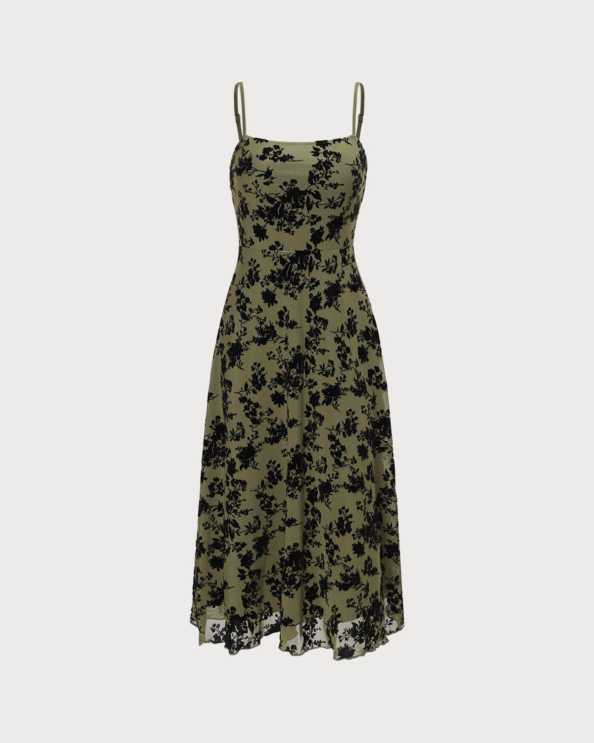The Green Floral Burnout A-Line Slip Midi Dress - Threadford