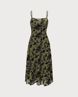 The Green Floral Burnout A-Line Slip Midi Dress - Threadford