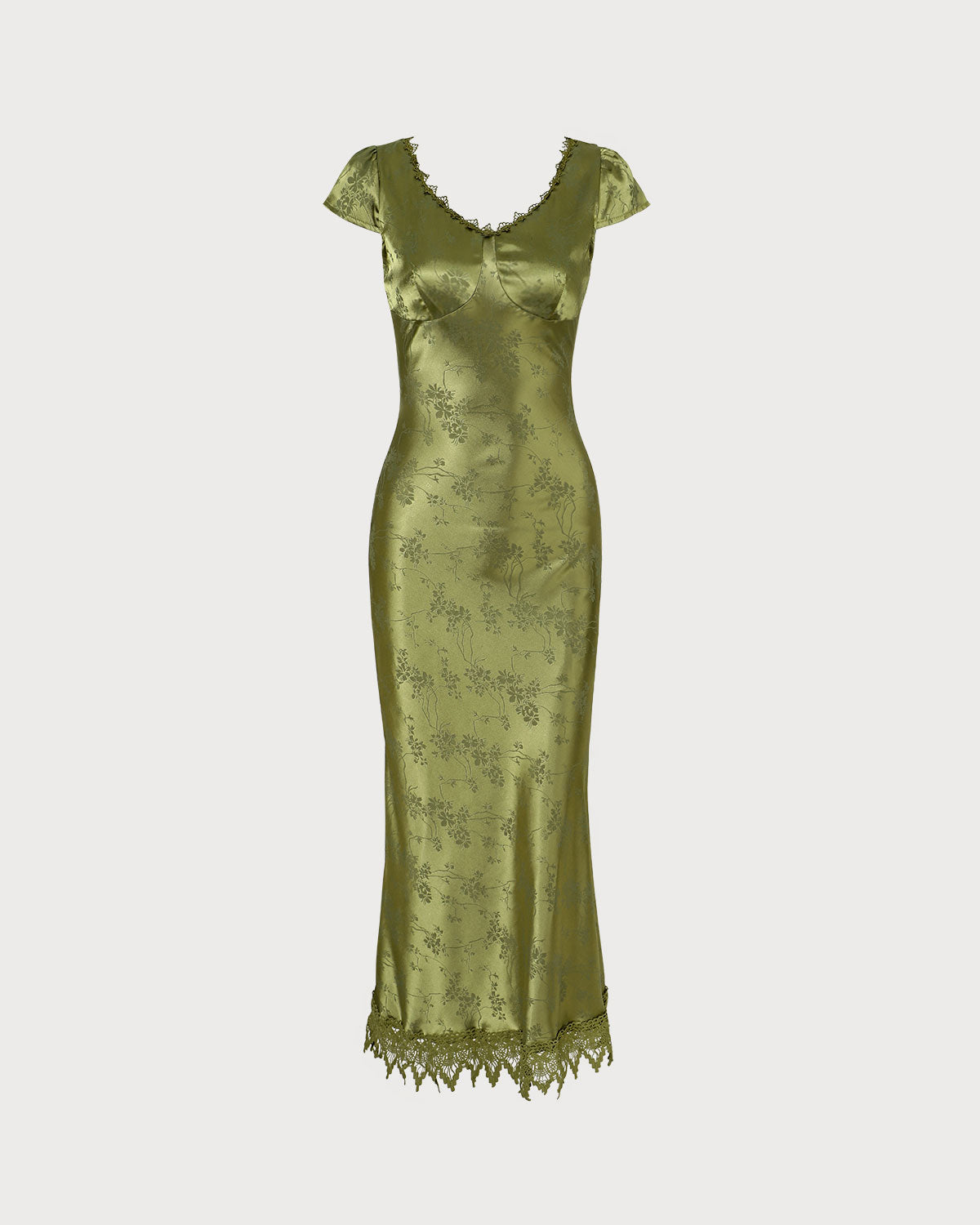 The Green Jacquard Cap Sleeve Satin Midi Dress - Threadford