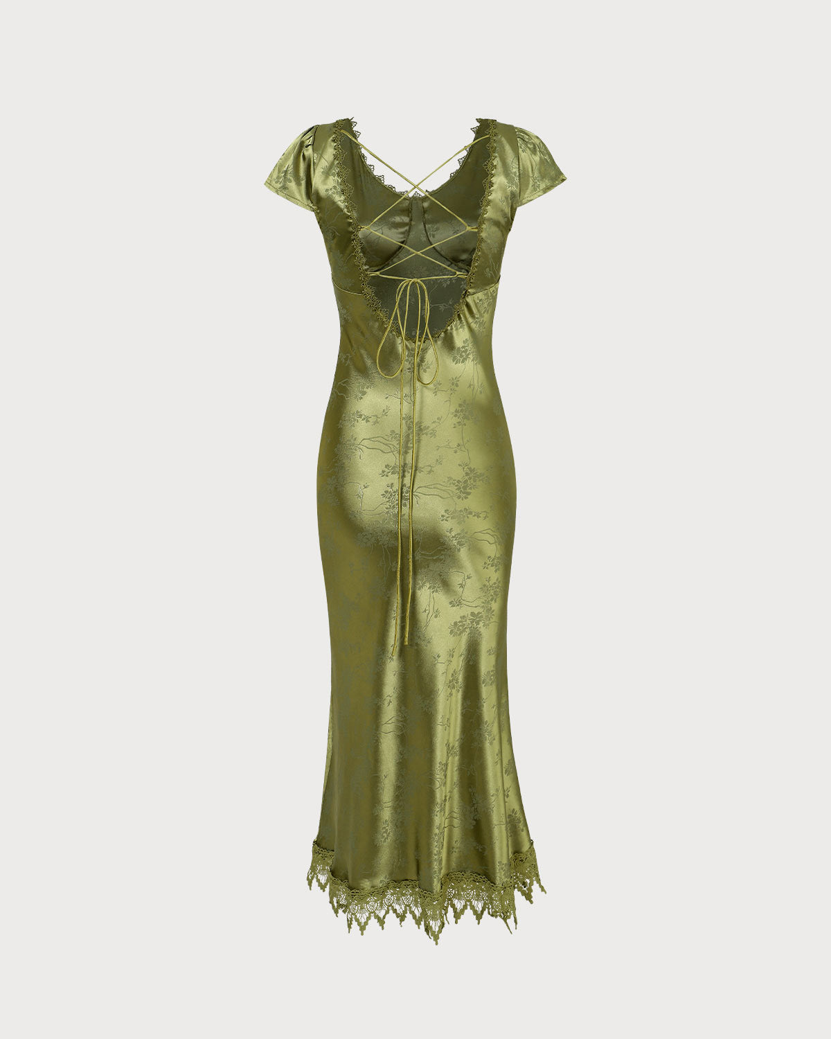 The Green Jacquard Cap Sleeve Satin Midi Dress - Threadford