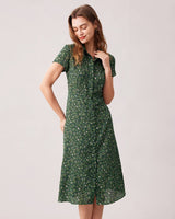 The Green Lapel Button Up Floral Midi Dress - Threadford