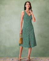 The Green V Neck Floral Button Midi Dress - Threadford