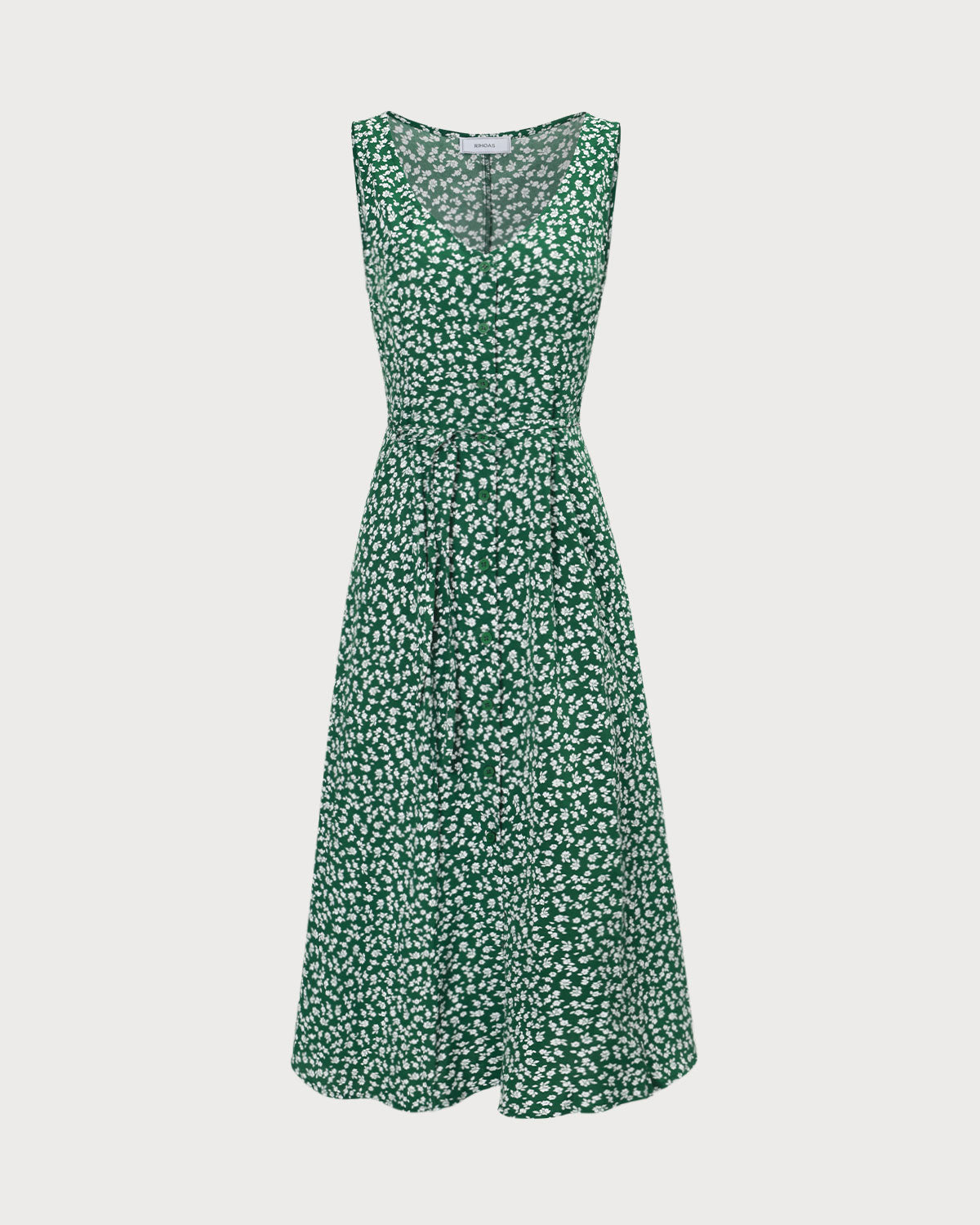 The Green V Neck Floral Button Midi Dress - Threadford