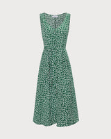 The Green V Neck Floral Button Midi Dress - Threadford