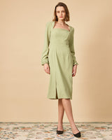 The Solid Square Neck Long Sleeve Dress - Threadford