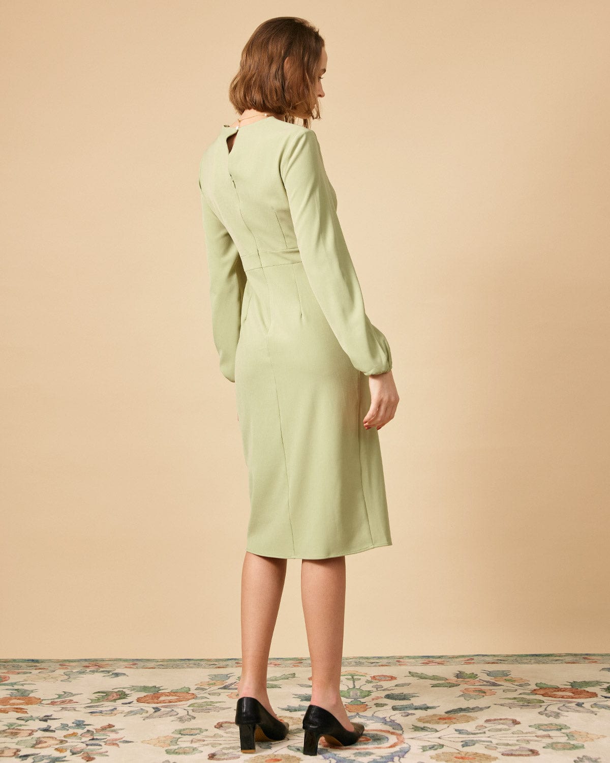 The Solid Square Neck Long Sleeve Dress - Threadford