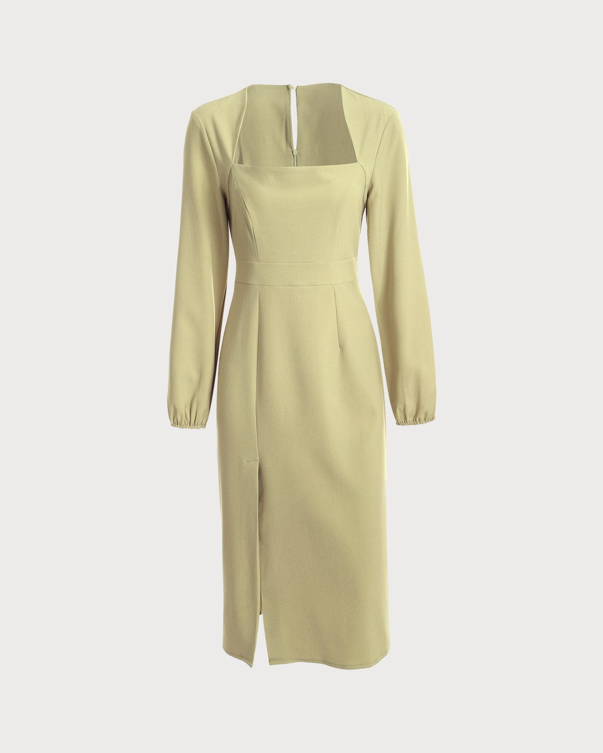 The Solid Square Neck Long Sleeve Dress - Threadford
