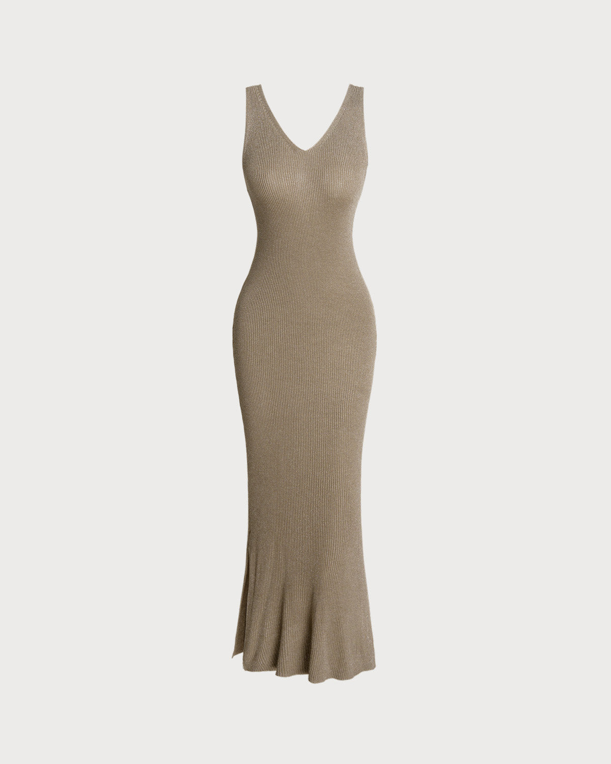 Khaki V Neck Sleeveless Bodycon Sweater Dress - Threadford