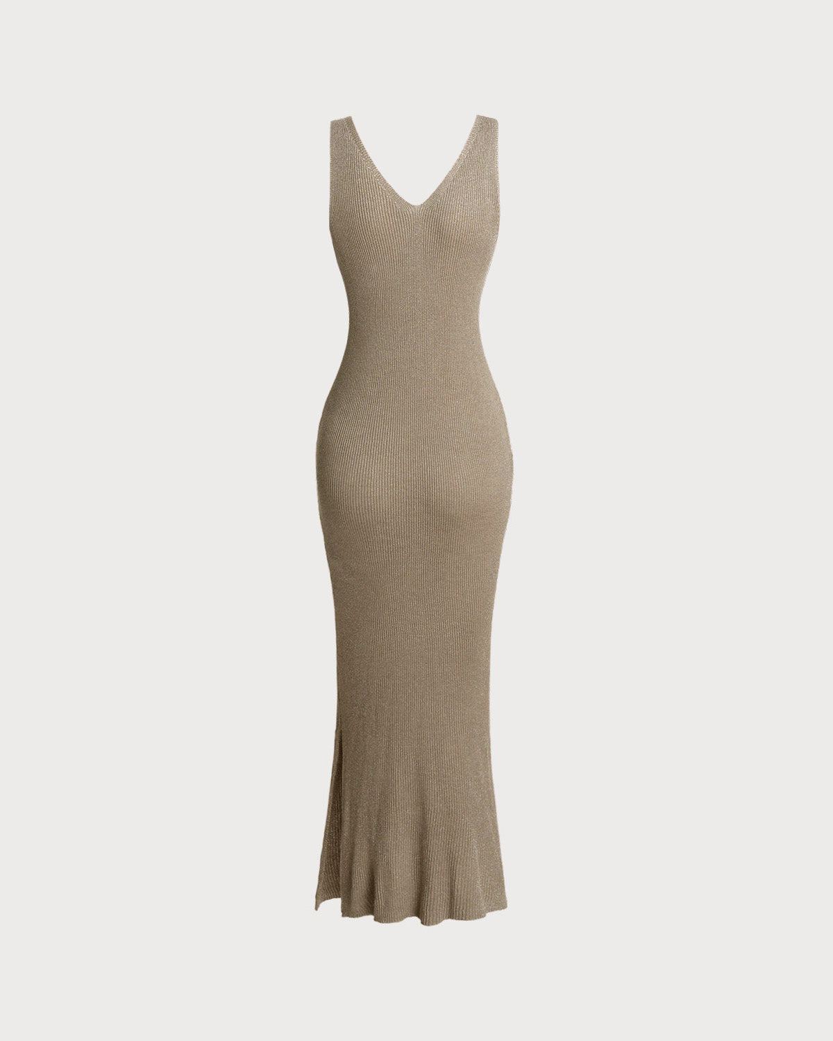 Khaki V Neck Sleeveless Bodycon Sweater Dress - Threadford