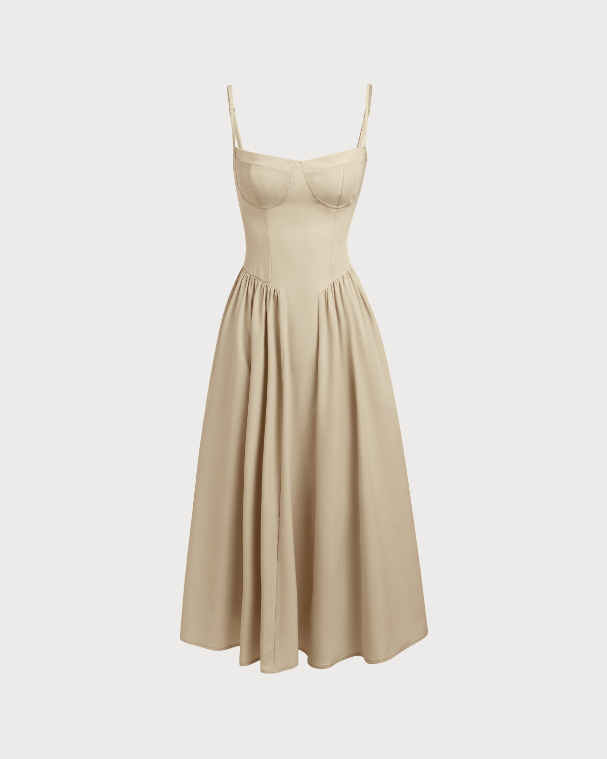Khaki Square Neck Pocket Slip Midi Dress - Threadford