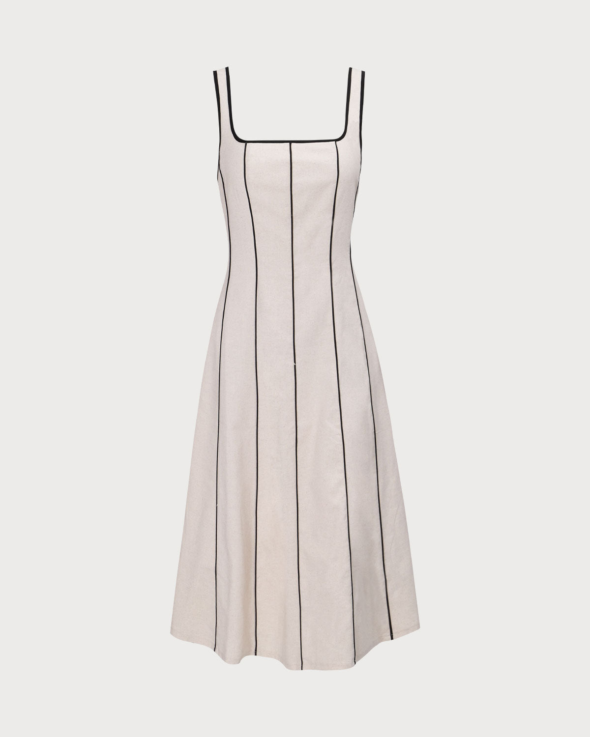 The Khaki Square Neck Contrast Midi Dress - Threadford