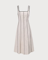 The Khaki Square Neck Contrast Midi Dress - Threadford