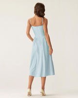 Blue Square Neck Pocket Slip Midi Dress - Threadford