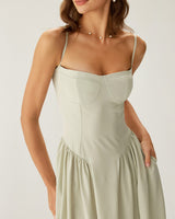 Green Square Neck Pocket Slip Midi Dress - Threadford