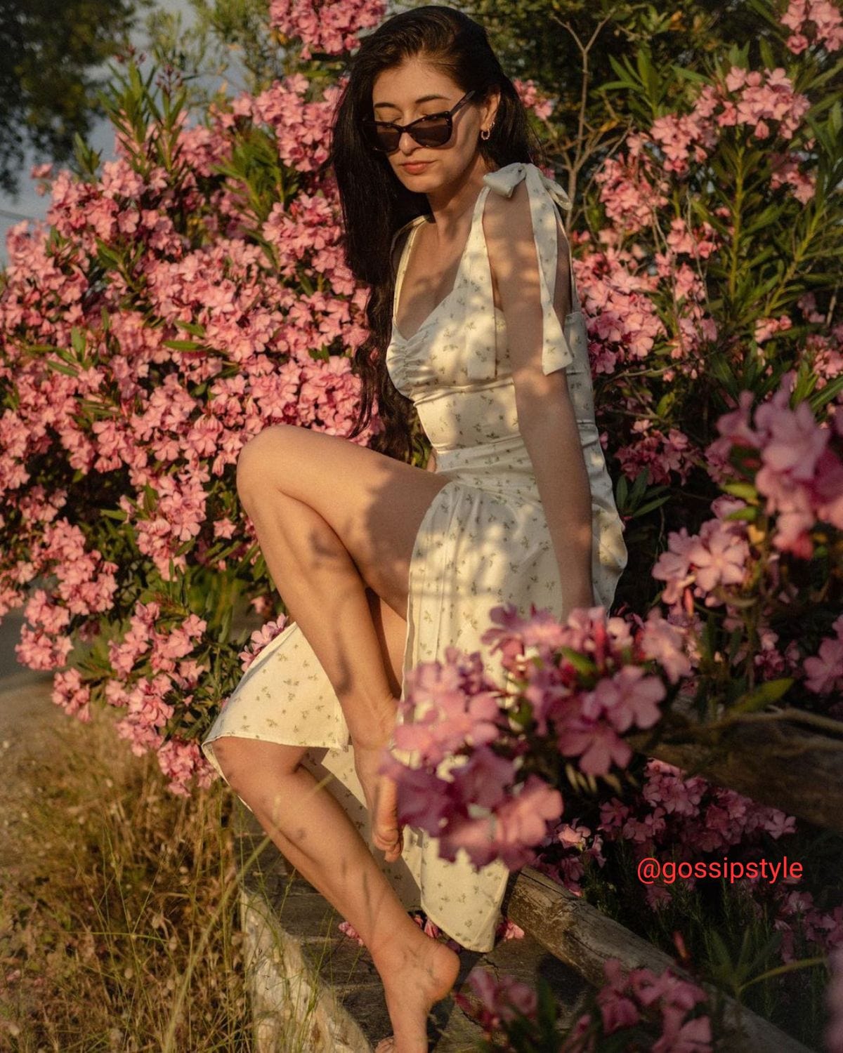 The Light Green Satin Floral Tie Strap Slit Midi Dress - Threadford