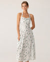 Green Floral Ruched Lace Halter Midi Dress - Threadford