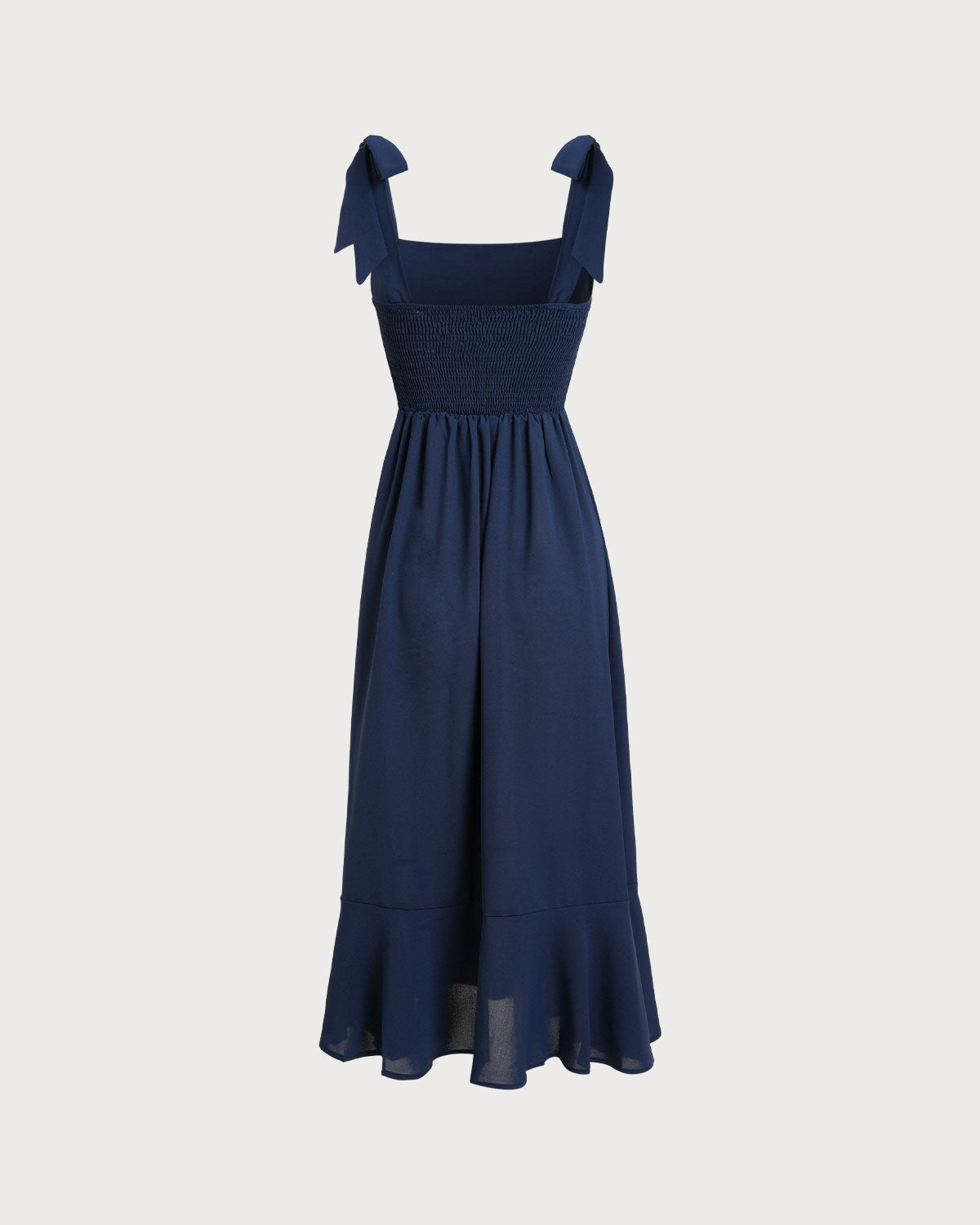 Navy Square Neck A-Line Shirred Midi Dress - Threadford