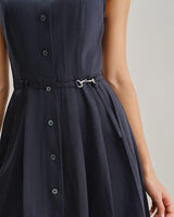 Navy Mock Neck High Waist Midi Dress - Threadford