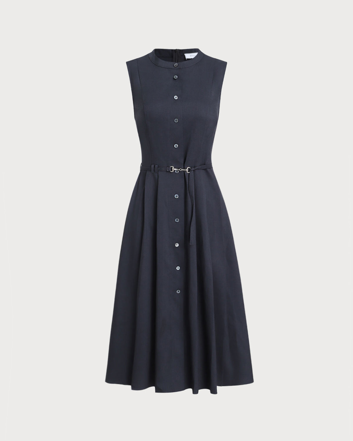 Navy Mock Neck High Waist Midi Dress - Threadford