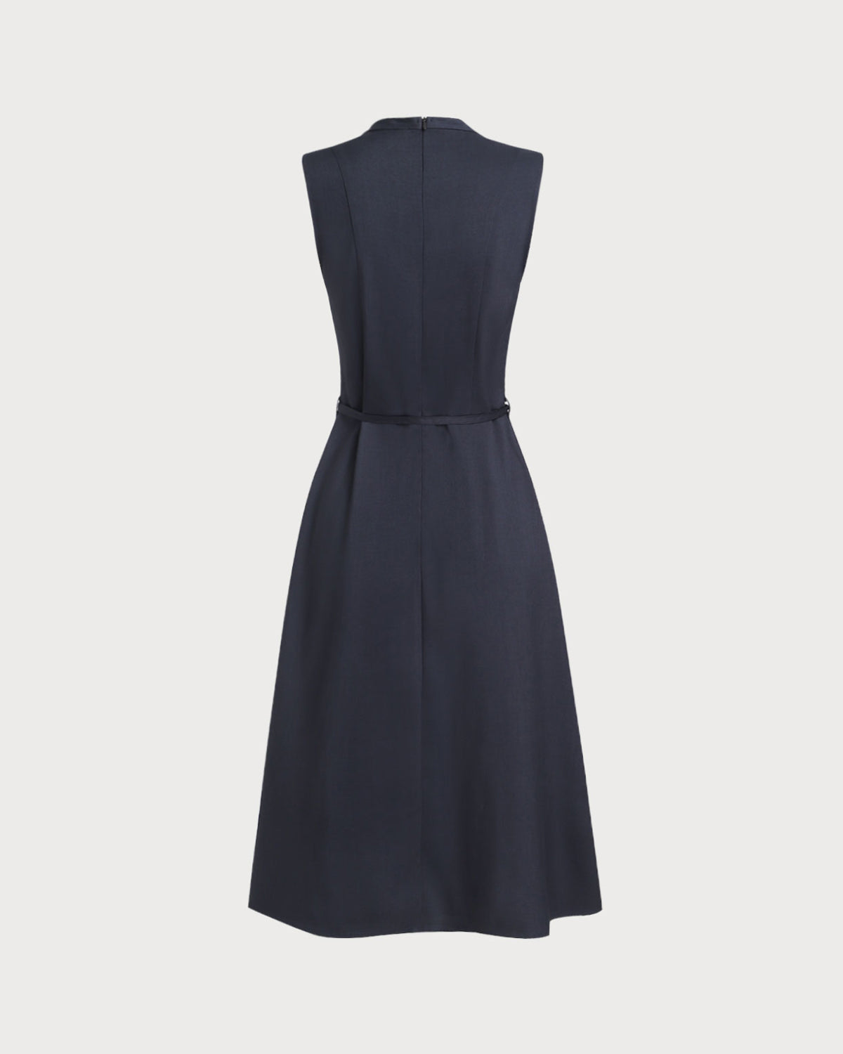 Navy Mock Neck High Waist Midi Dress - Threadford