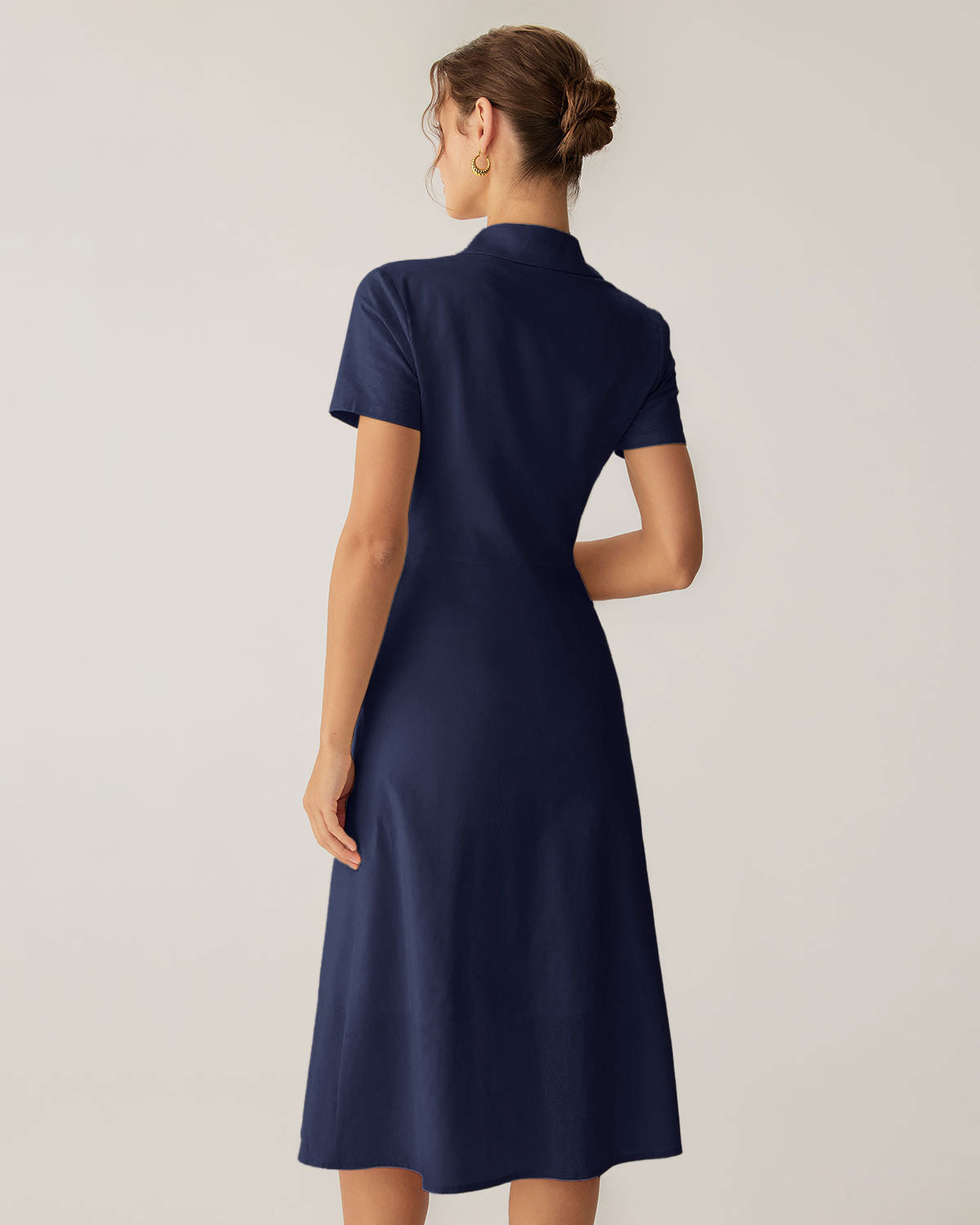 Navy Pocket Short Sleeve Midi Dress - Threadford