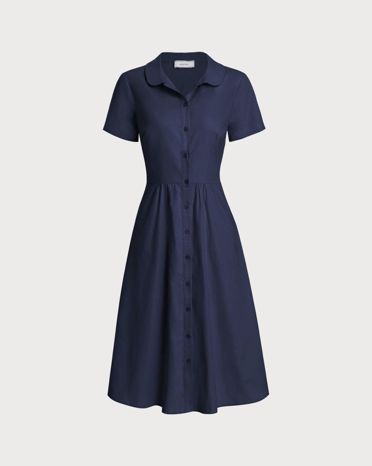 Navy Pocket Short Sleeve Midi Dress - Threadford
