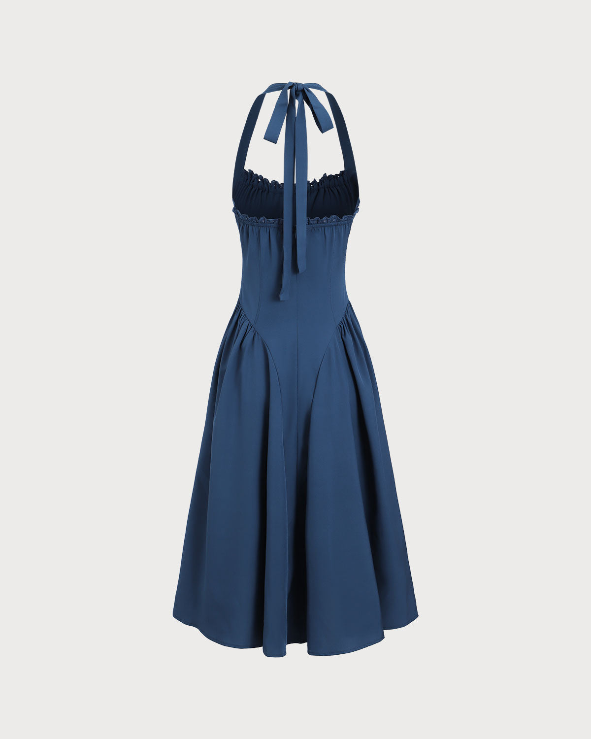 Navy Ruched Halter Midi Dress - Threadford