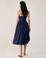 Navy Shirred Slip Midi Dress - Threadford